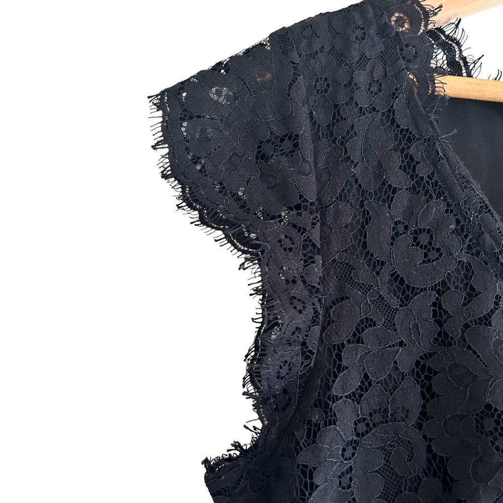 Joie Lebanon Black V-Neck Eyelash Sleeveless Womens Cocktail Lace Dress Size M - Picture 6 of 15